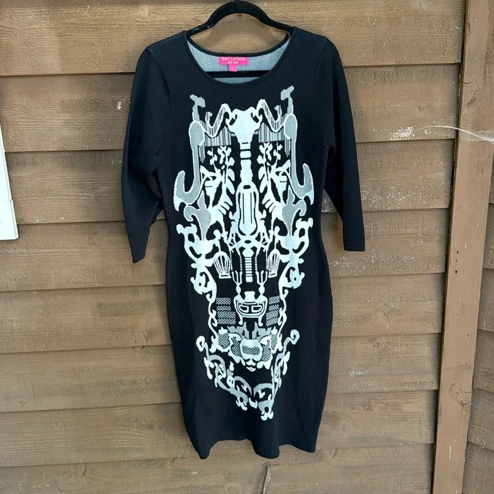 Bellario black knit dress with skeleton like design size large